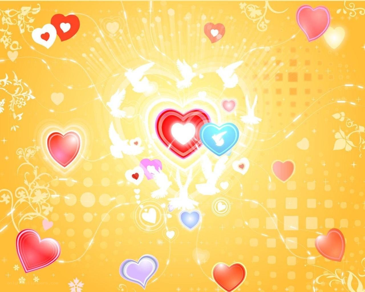 hearts and doves on yellow
