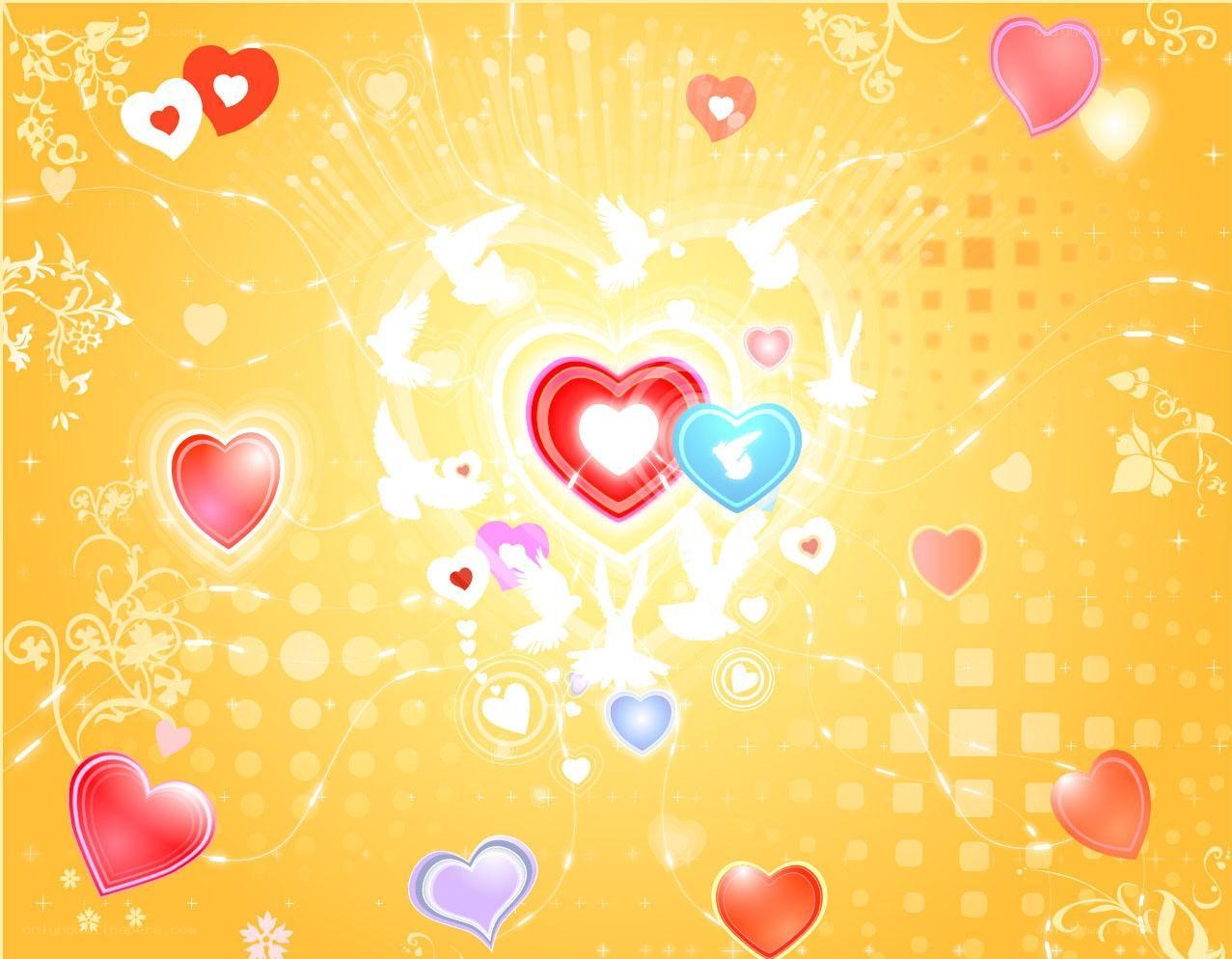 hearts and doves on yellow