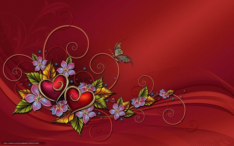 Hearts and Flowers Design — Red, Romantic, Digital Art