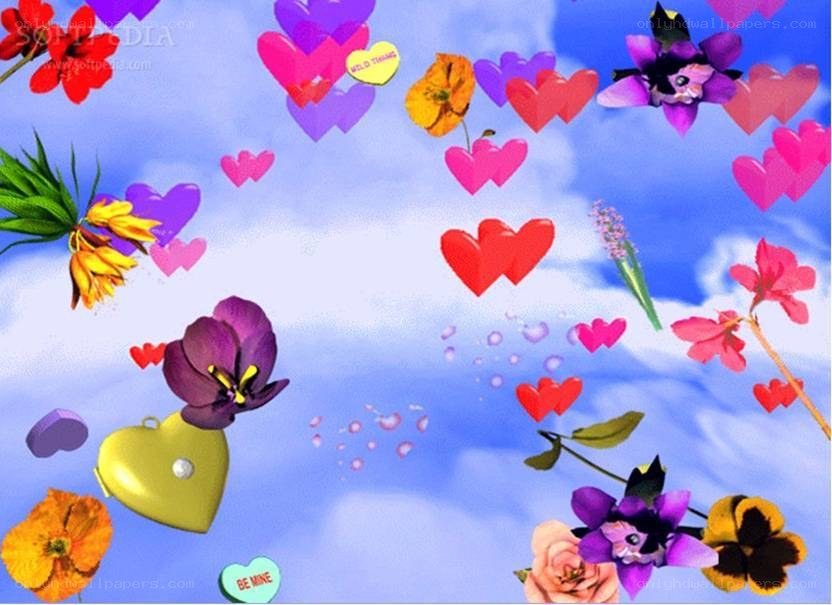 hearts and flowers in the sky