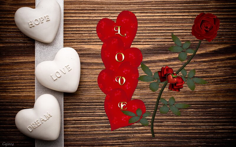Hearts and Rose on Wood