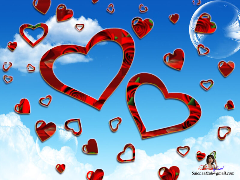 Hearts and roses in the sky