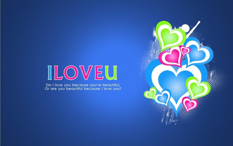 Hearts and Text on Blue
