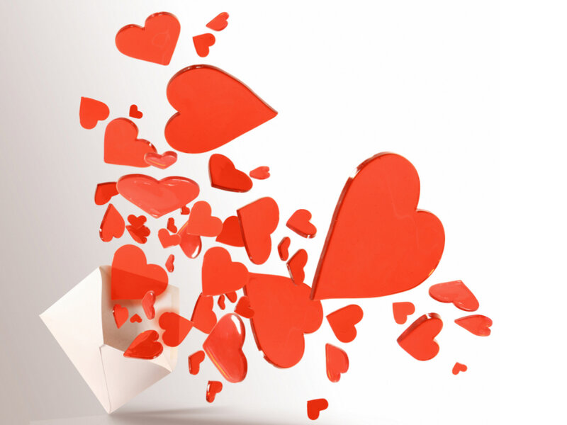 hearts emerging from an envelope
