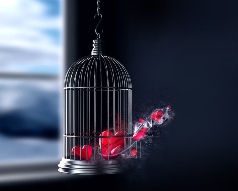 hearts escaping a cage