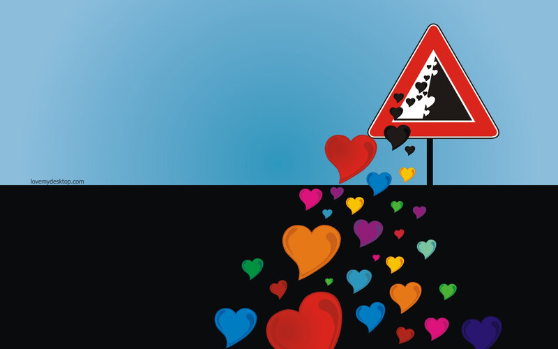 Hearts falling from a sign