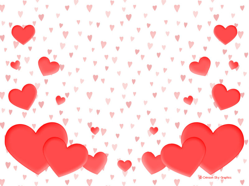 hearts falling on white