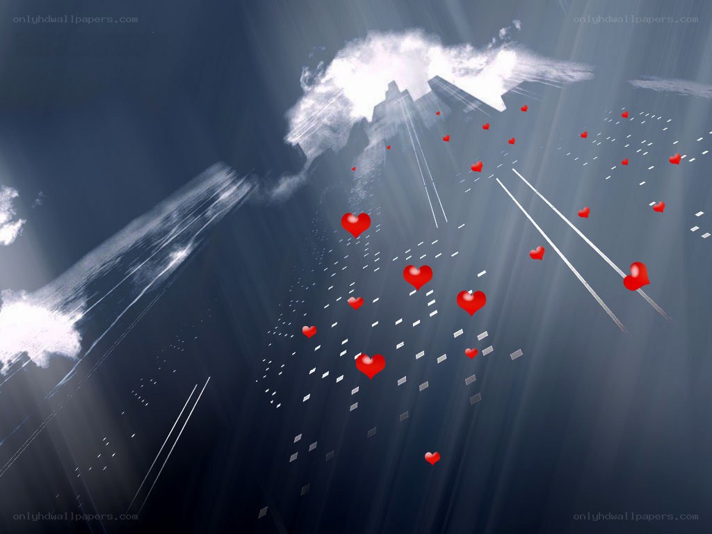 hearts floating in a city sky
