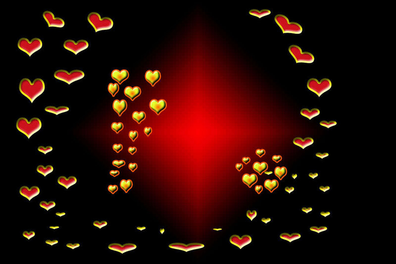 hearts floating in red light