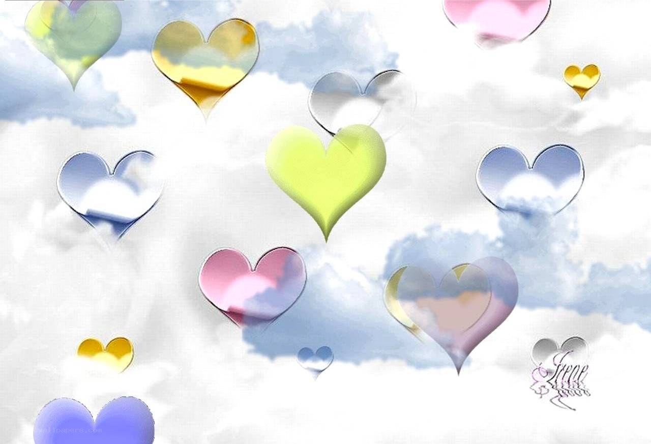 hearts floating in the sky