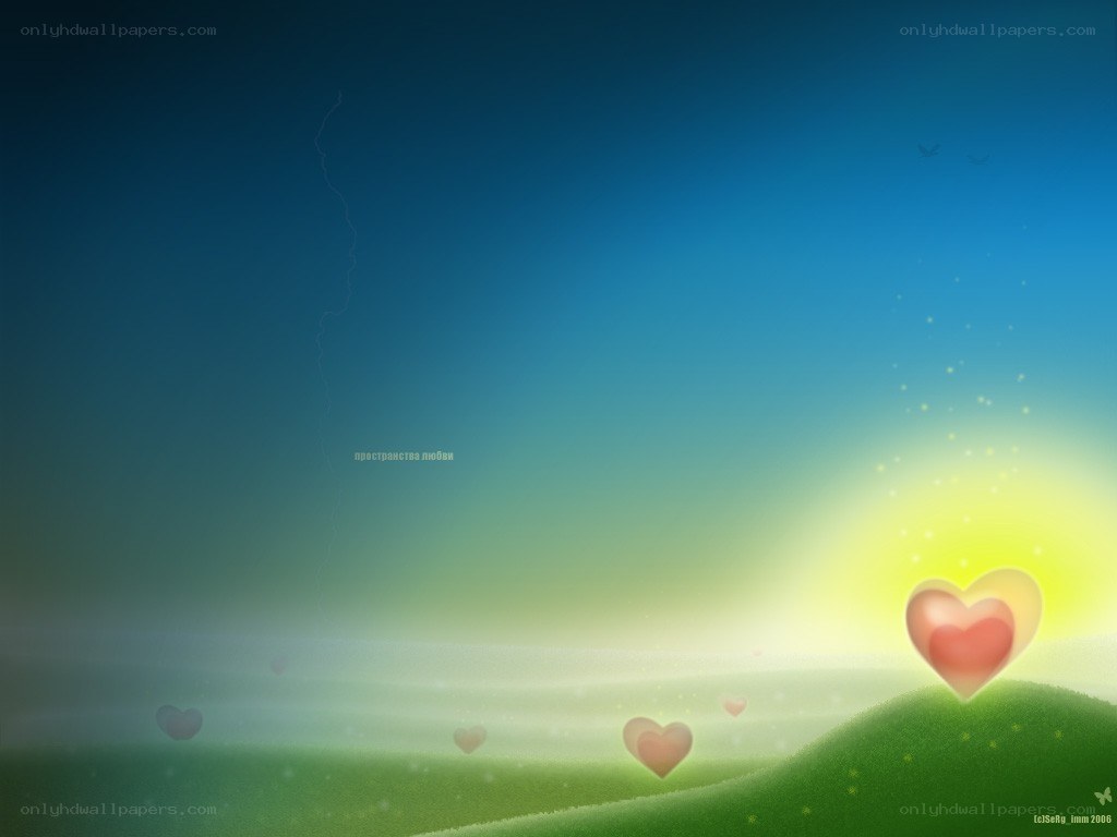 Hearts in a dreamy landscape