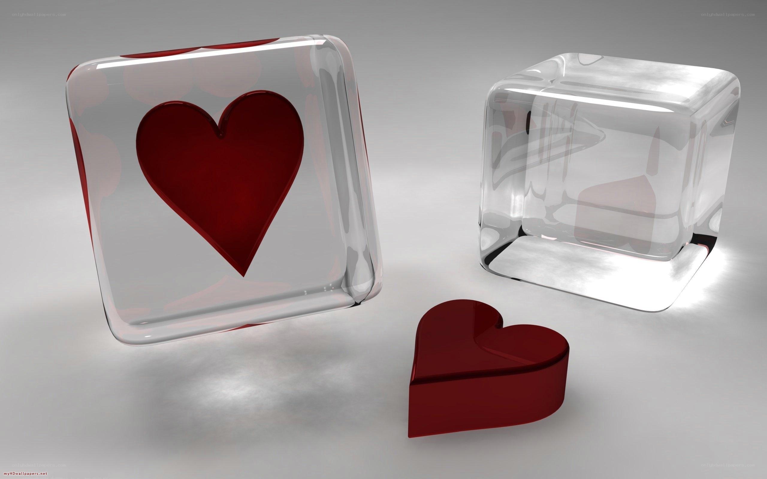 hearts in glass cubes