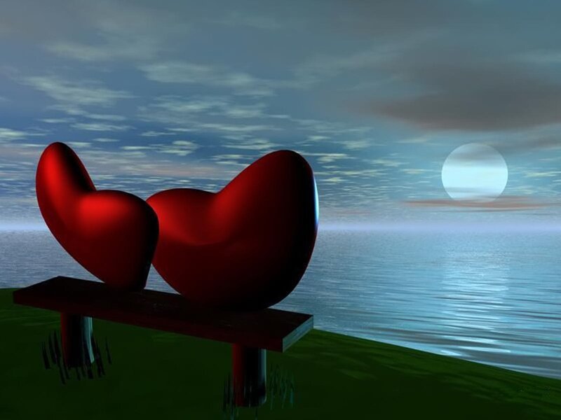 Hearts on a bench by the sea