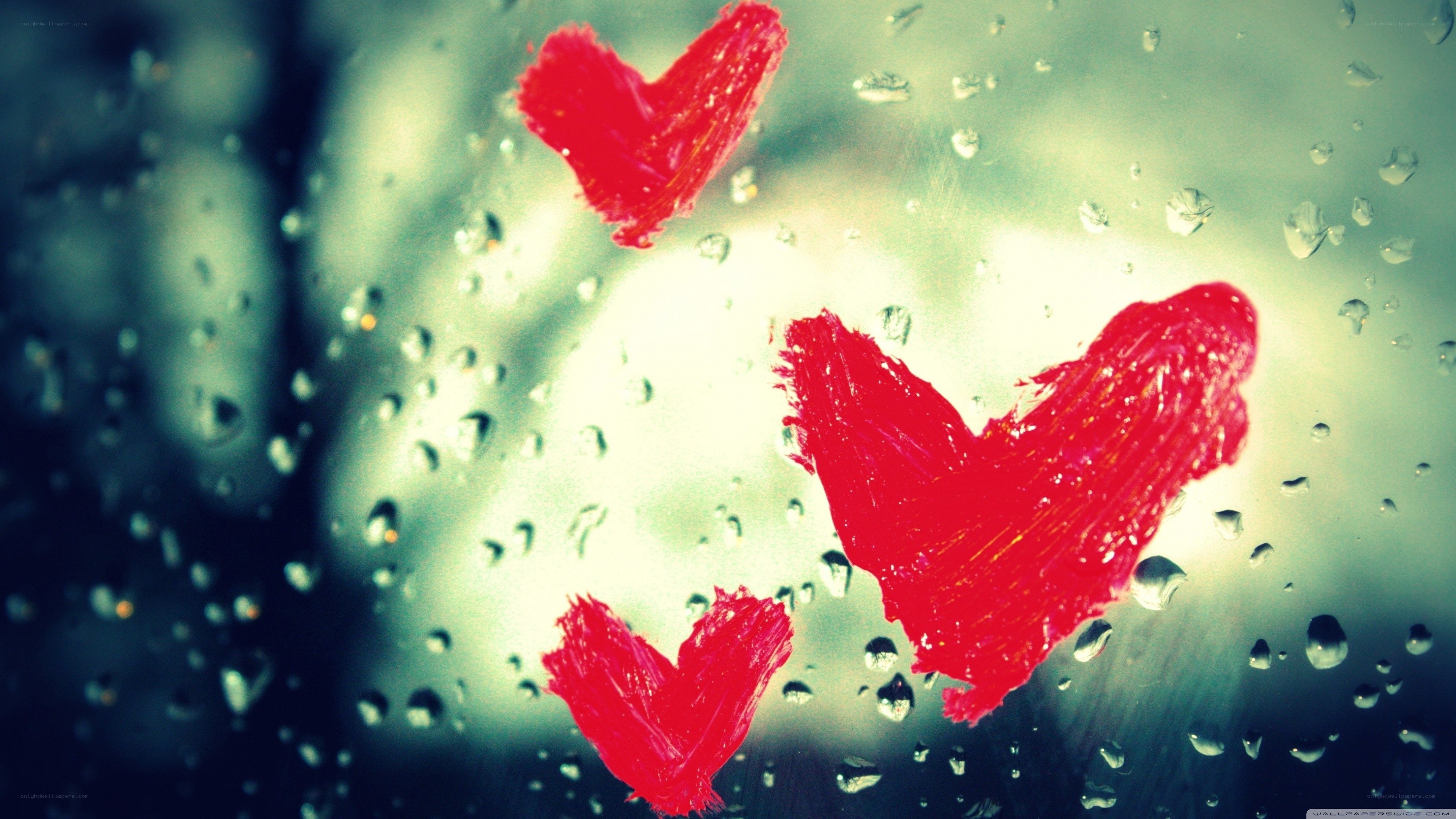 hearts on a rainy window