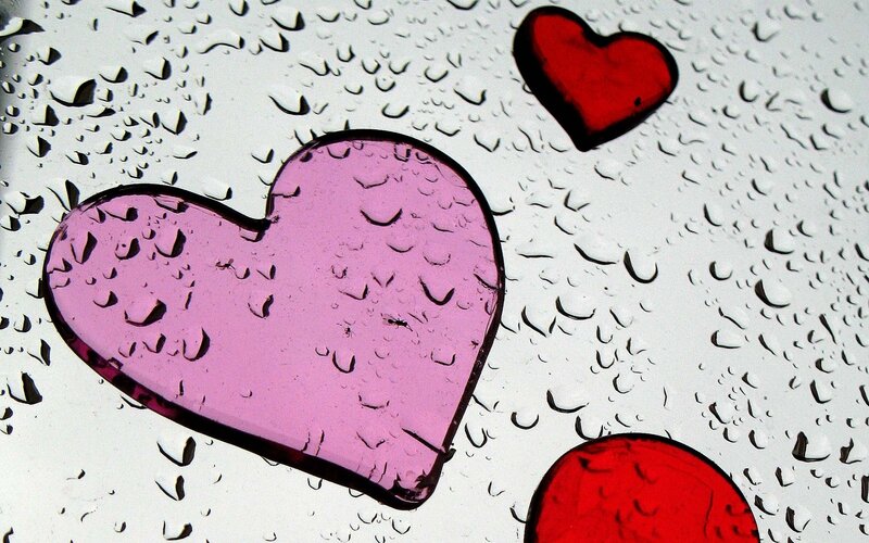 Hearts on a rainy window
