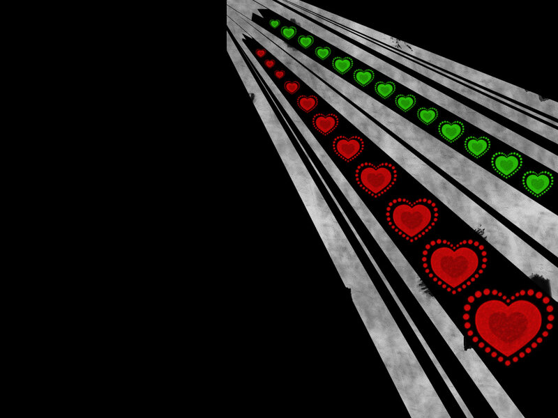 hearts on a striped path