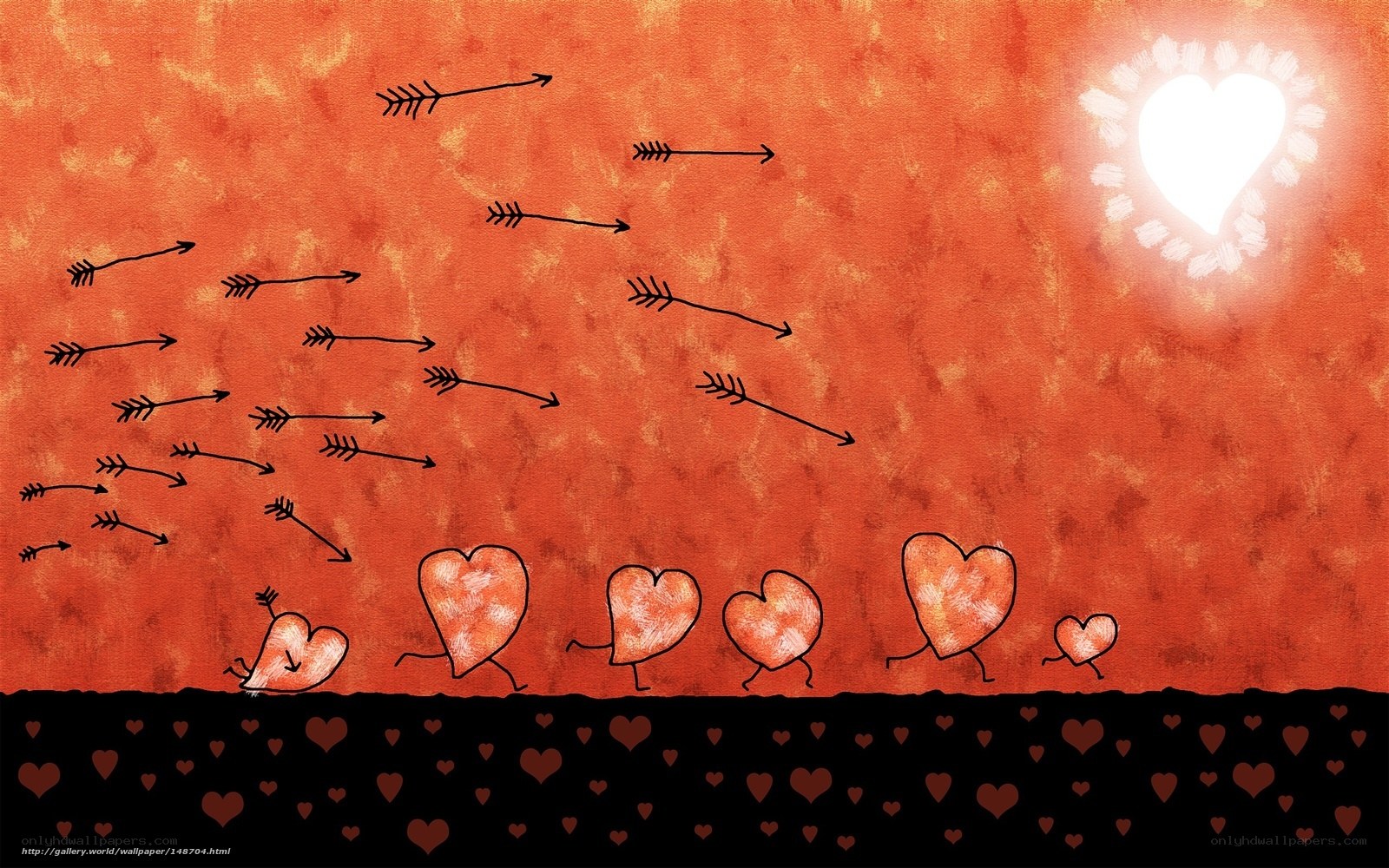 hearts running from arrows