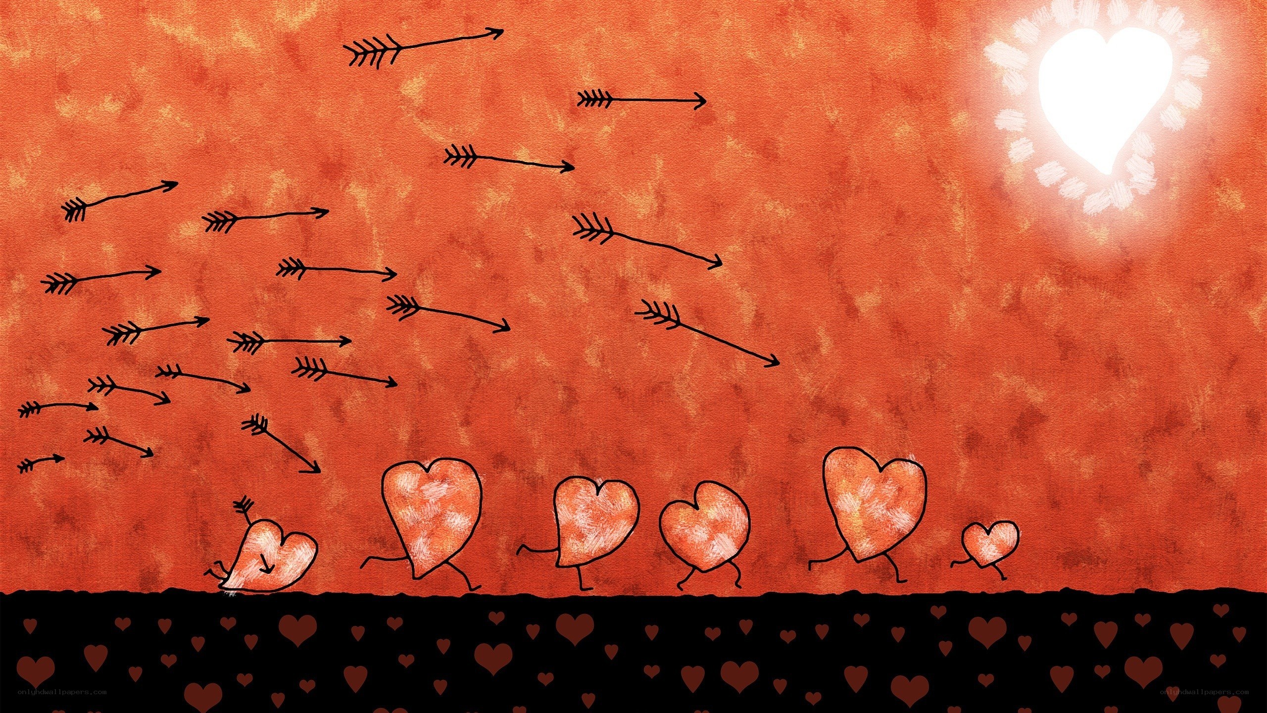 hearts running from arrows
