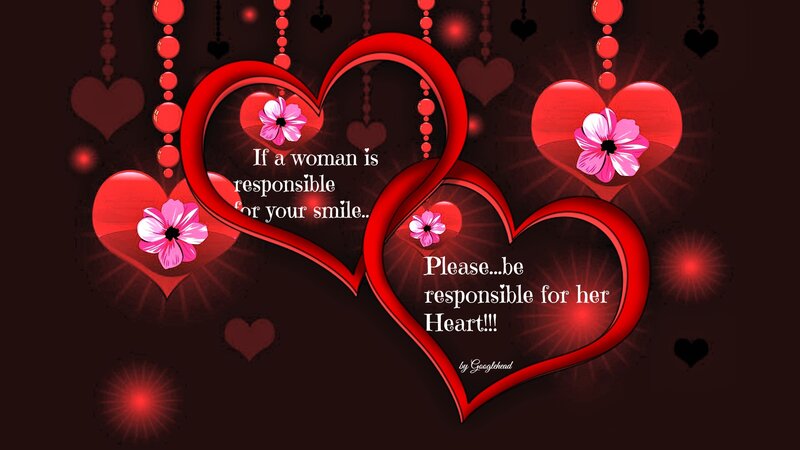Hearts with Flowers — Red, Romantic, Digital Art, Text