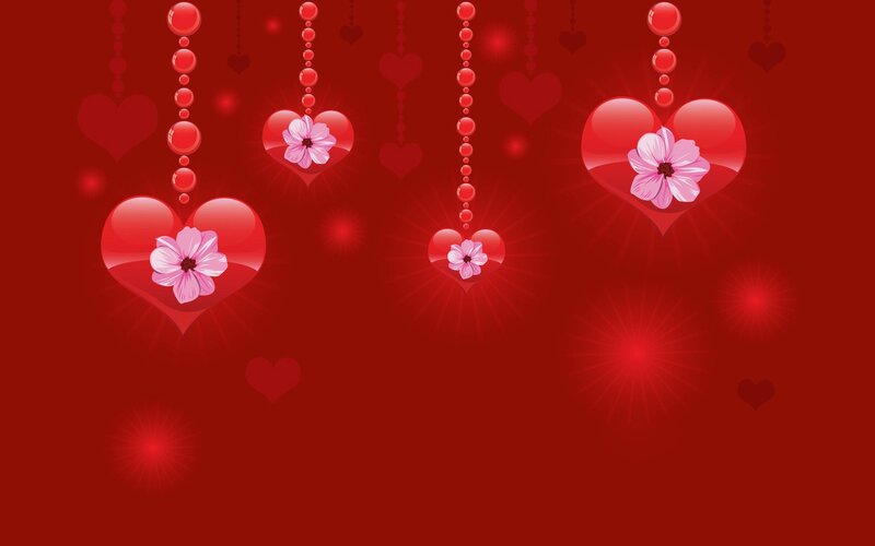 Hearts with Flowers — Red, Romantic, Vector Art