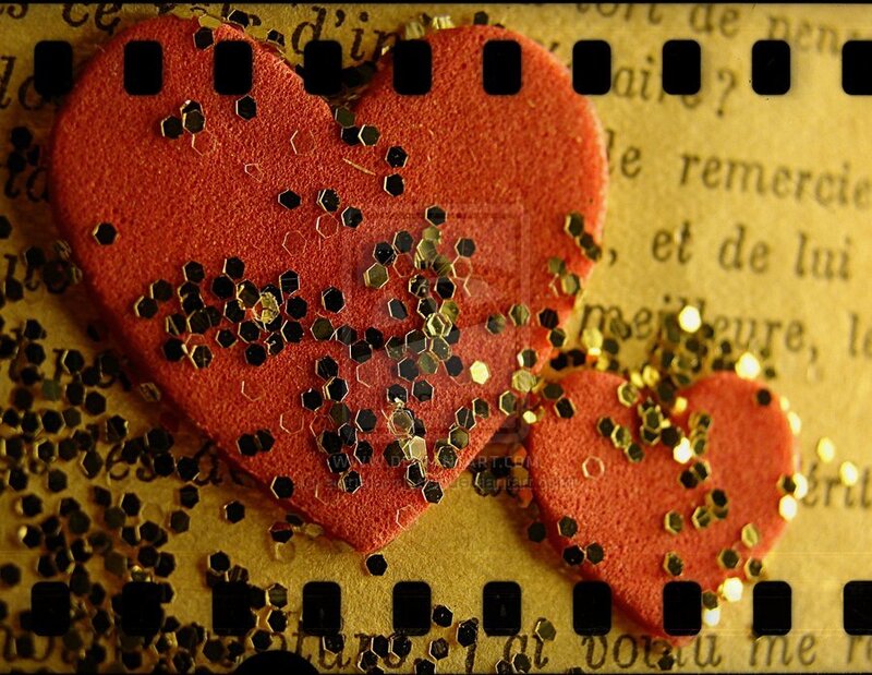 hearts with glitter on film strip