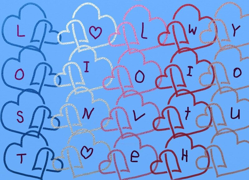 hearts with letters and love message