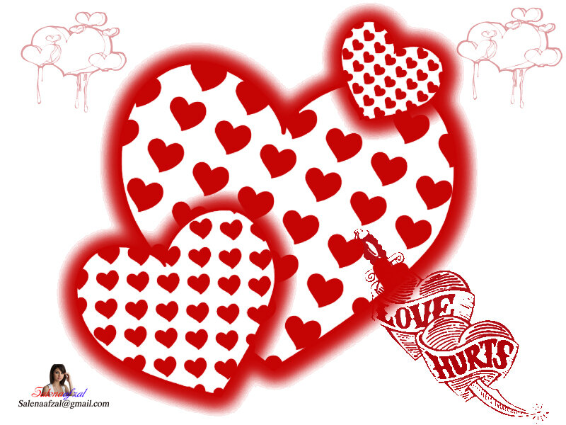 hearts with love hurts text
