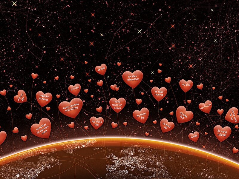 Hearts with Love Phrases — Black, Romantic