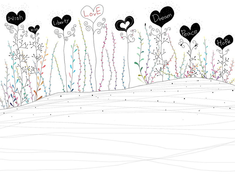 hearts with positive words in a field