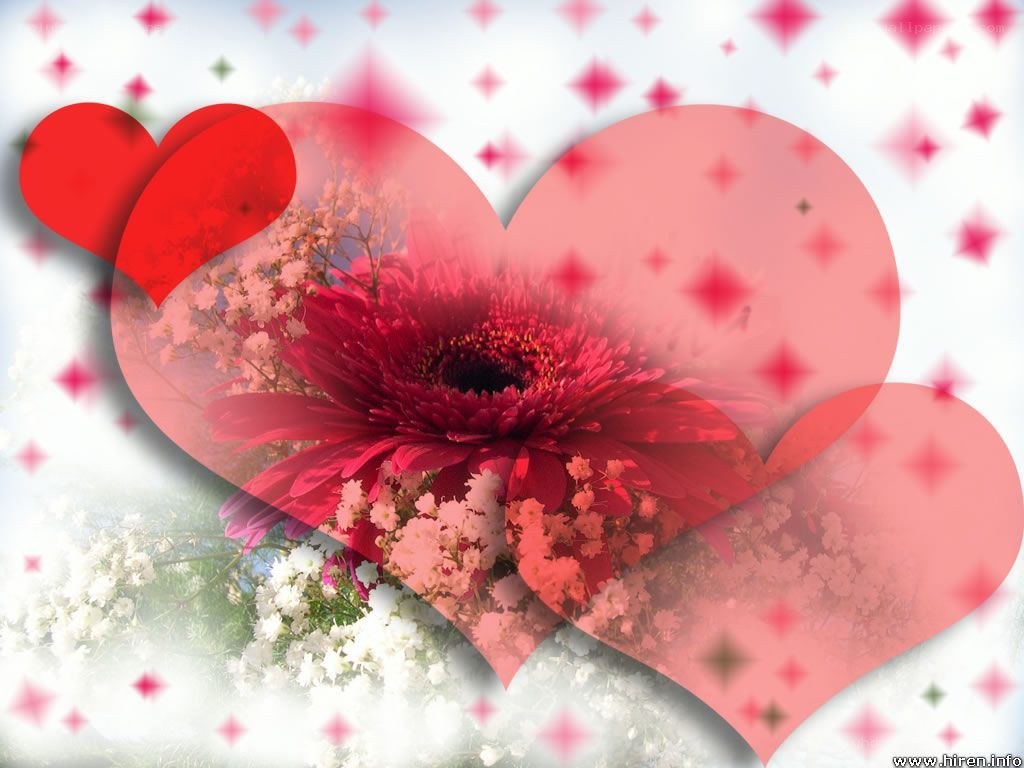 hearts with red flower