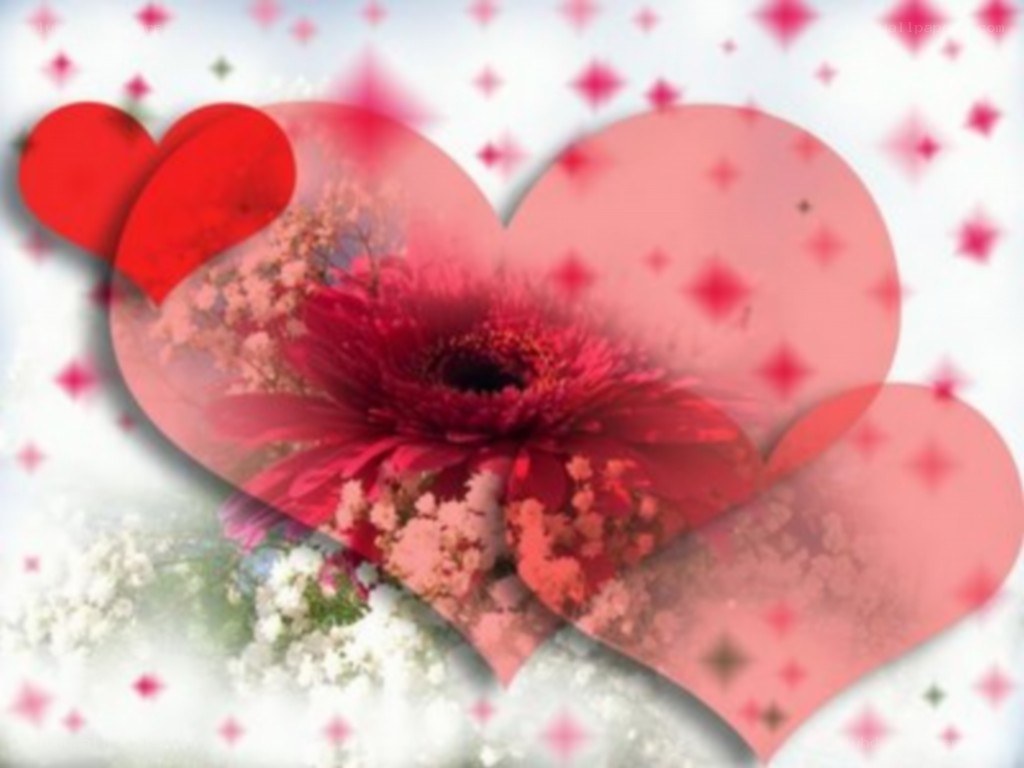 hearts with red flower