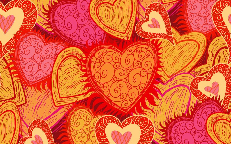 Hearts with Swirl Patterns — Red, Festive, Illustration