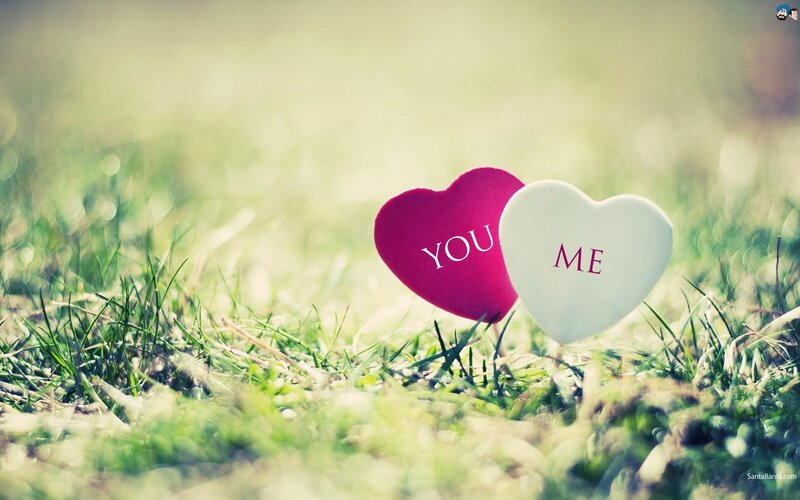 hearts with you and me on grass