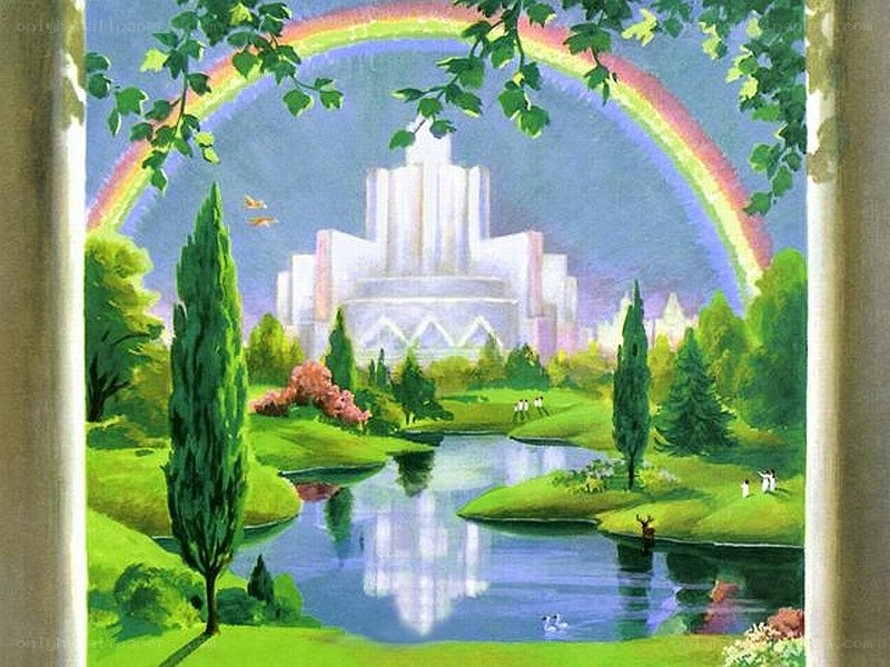 Heavenly city with rainbow
