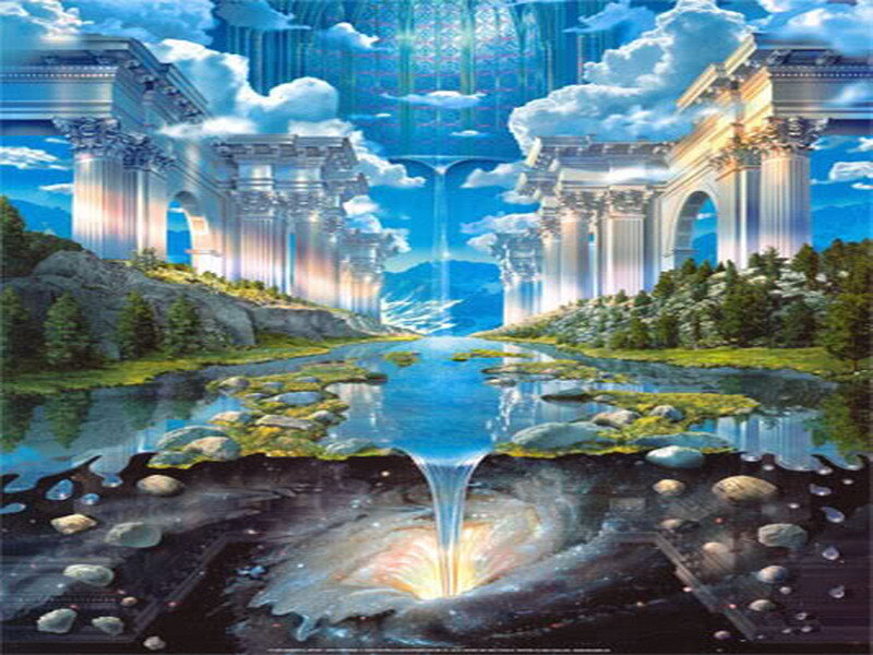 heavenly landscape with waterfalls