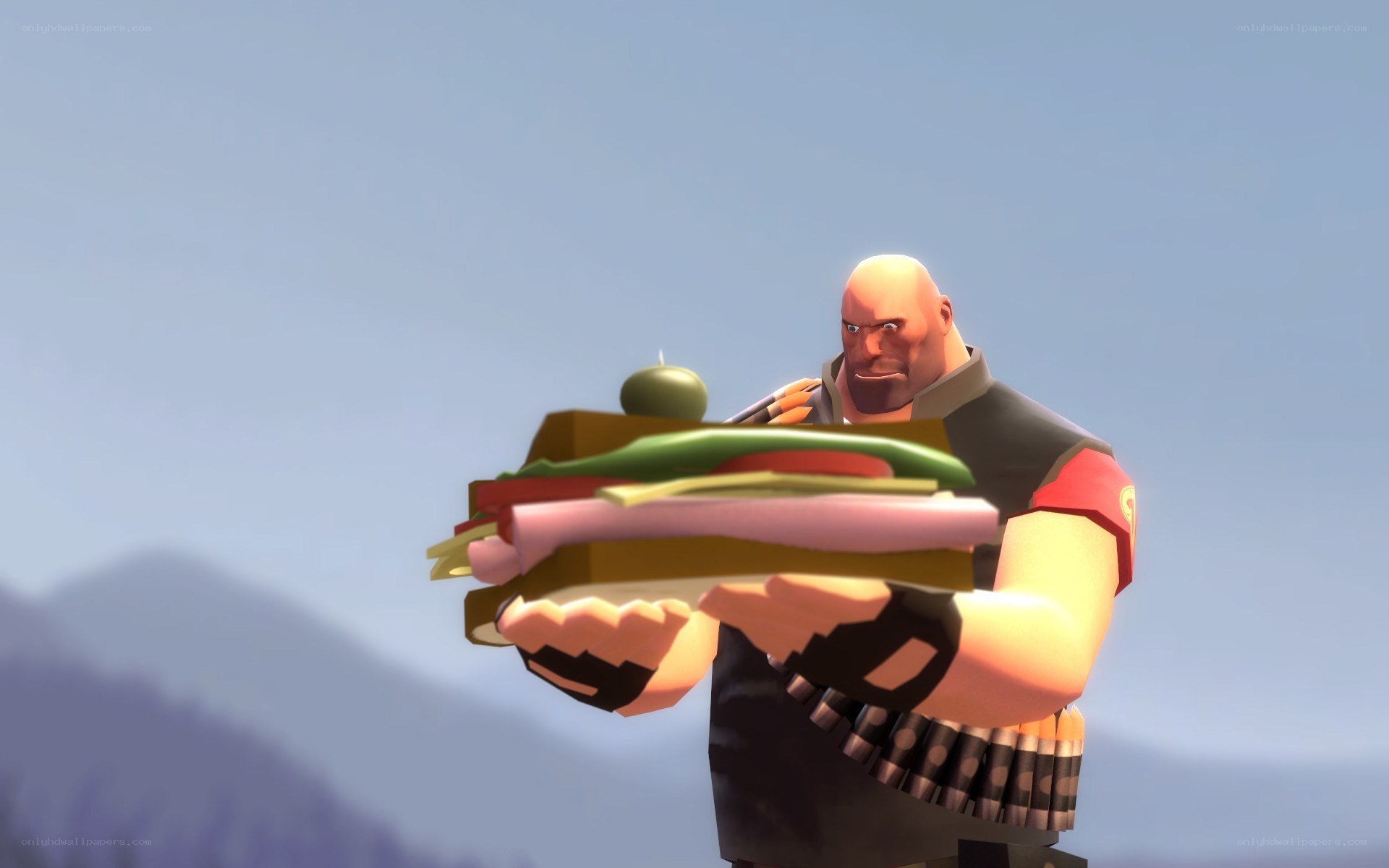 Heavy holding a sandwich