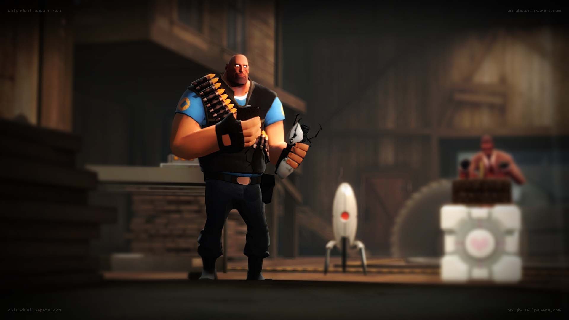 Heavy weapon character in industrial setting