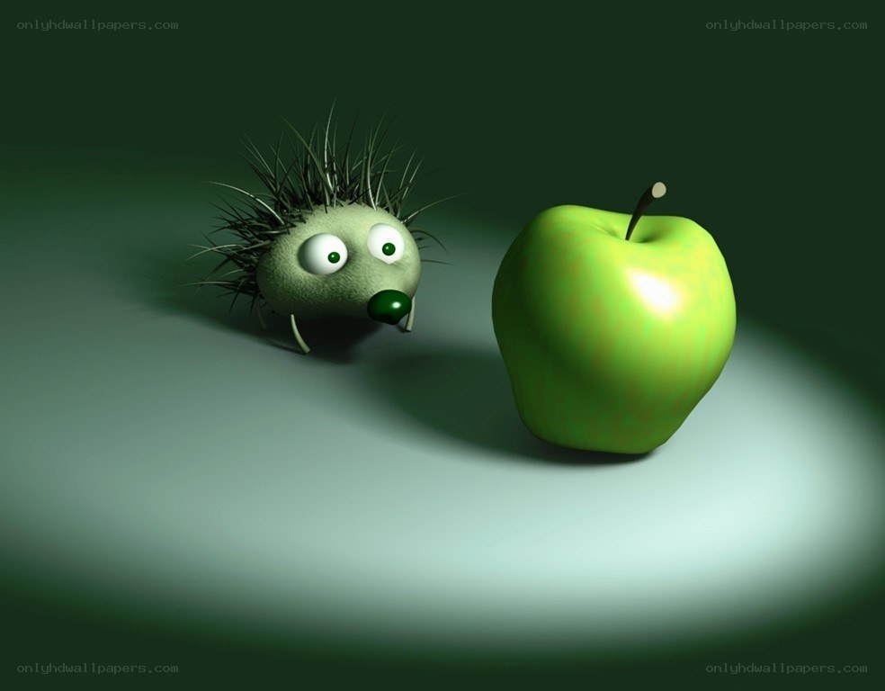 Hedgehog and green apple