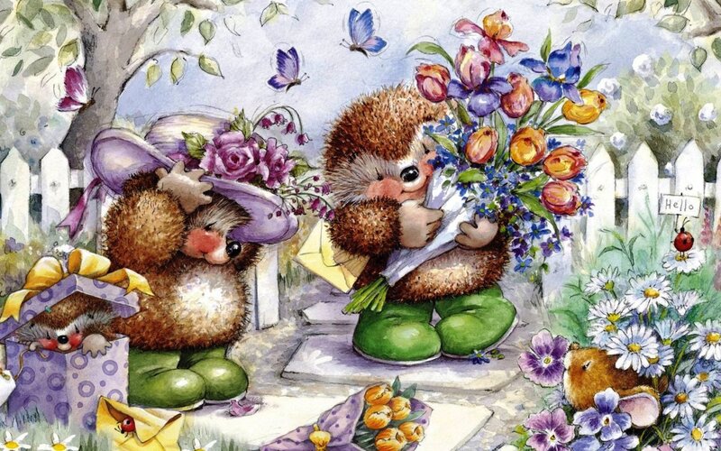 Hedgehog Couple in Garden