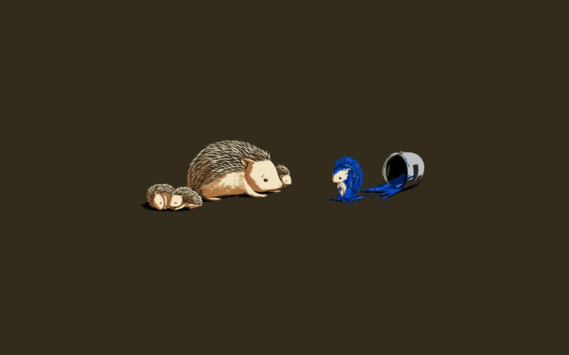 Hedgehog Family and Blue Character
