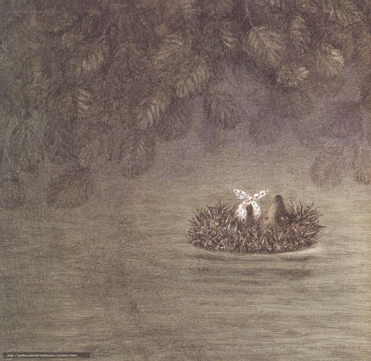 Hedgehog with a bow in water