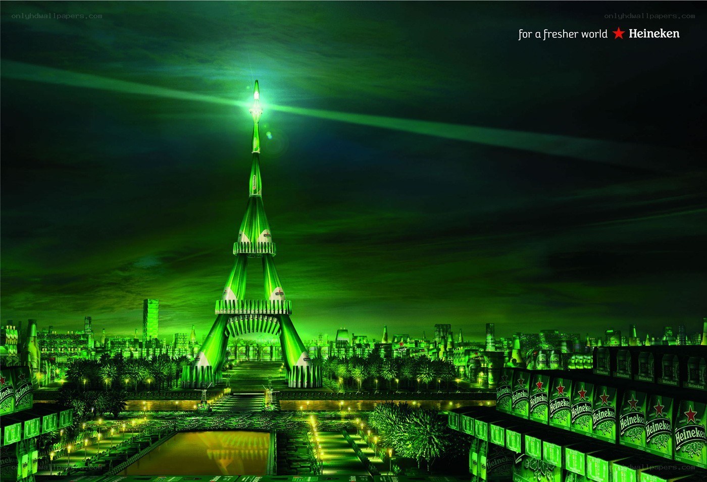 Heineken ad with green Eiffel Tower