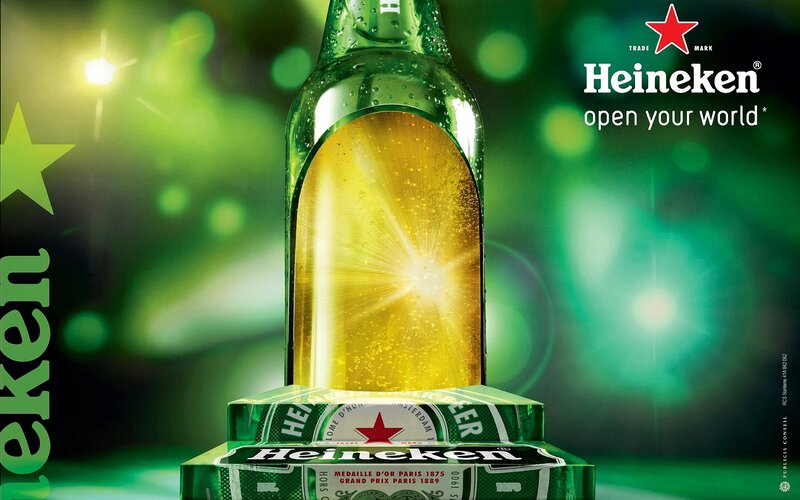 Heineken Beer Bottle — Green, Dramatic, Photograph, Star Logo, Beer Box