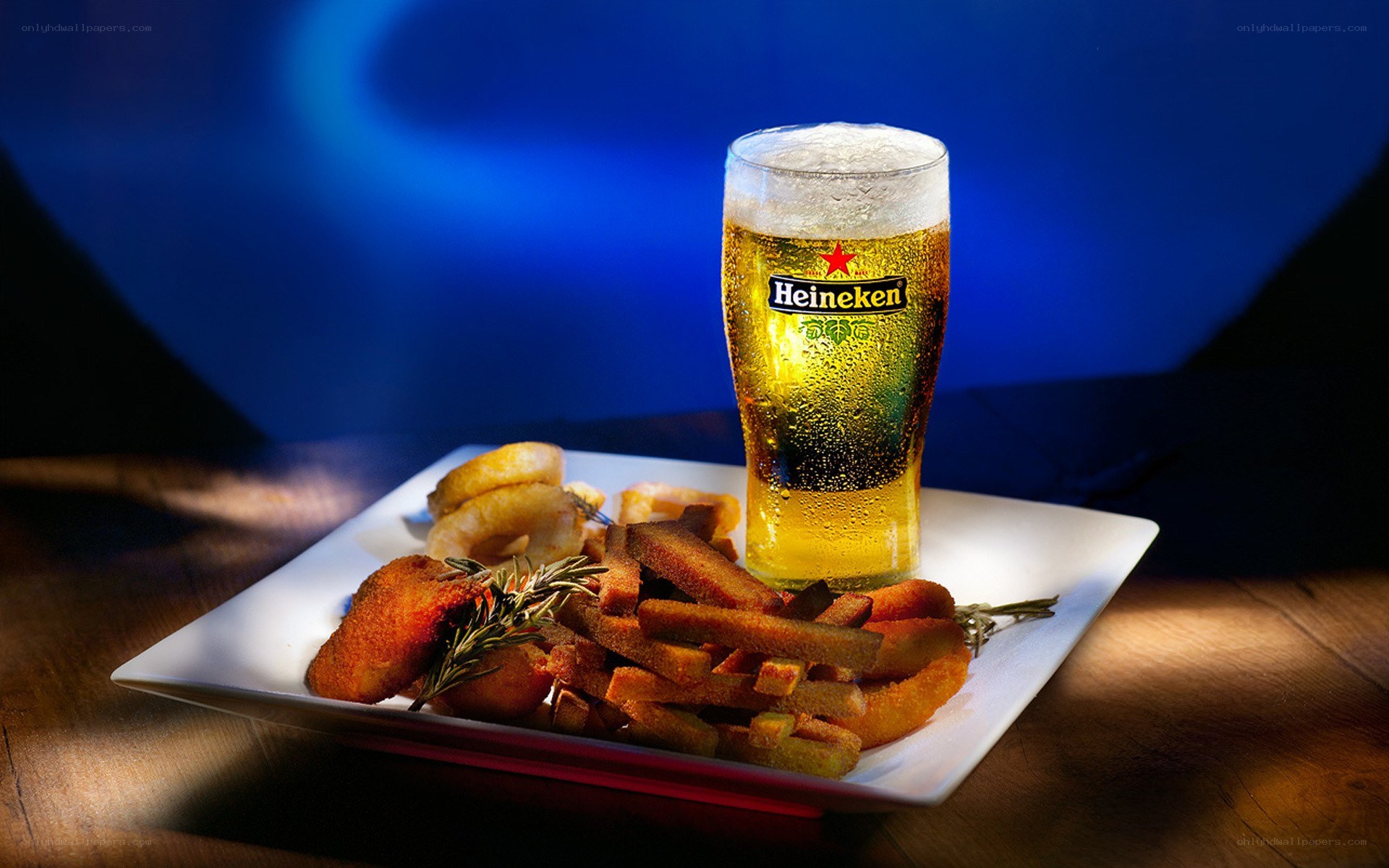 Heineken beer with snacks