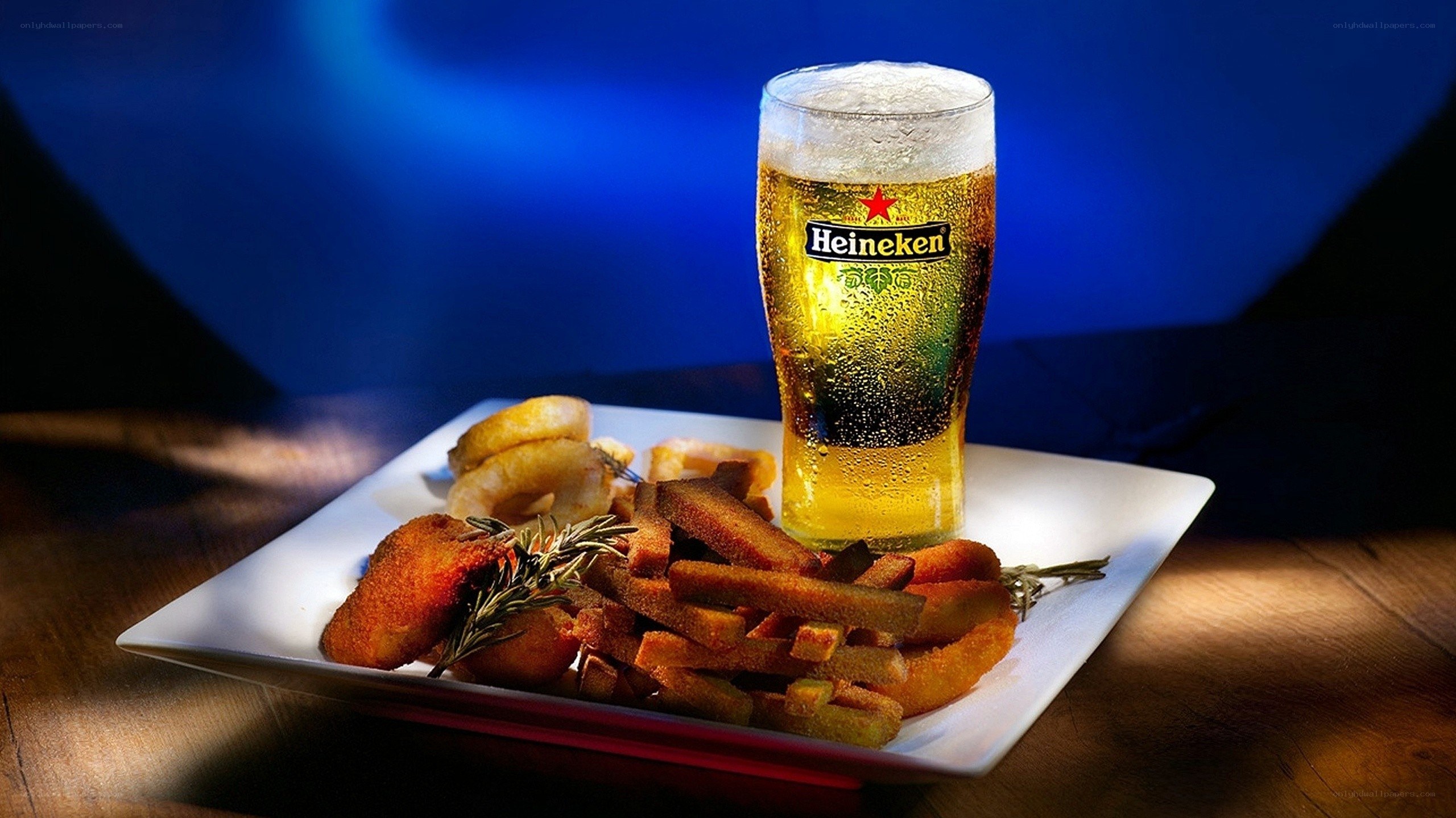 Heineken beer with snacks