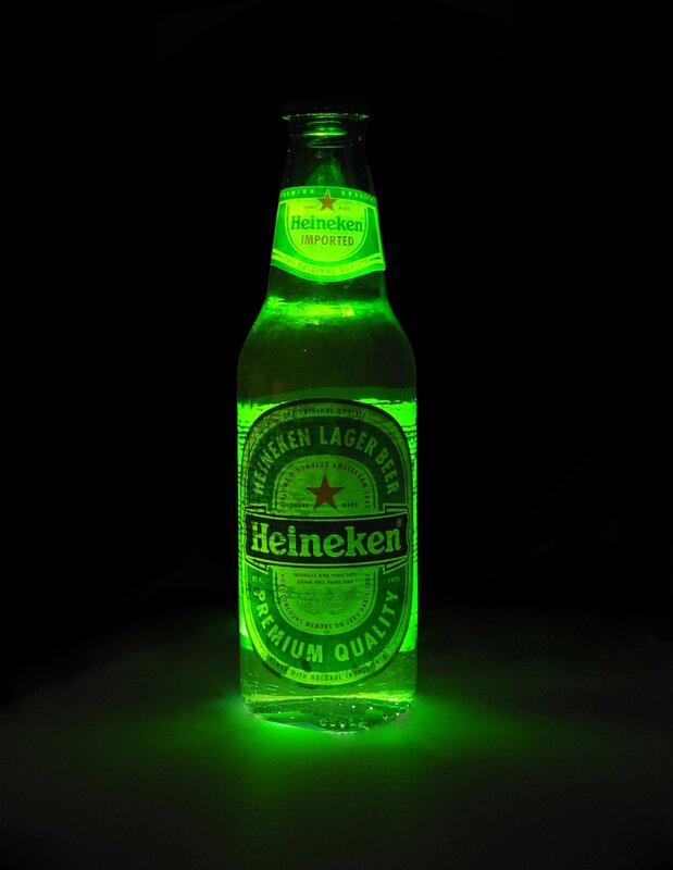 Heineken bottle glowing green