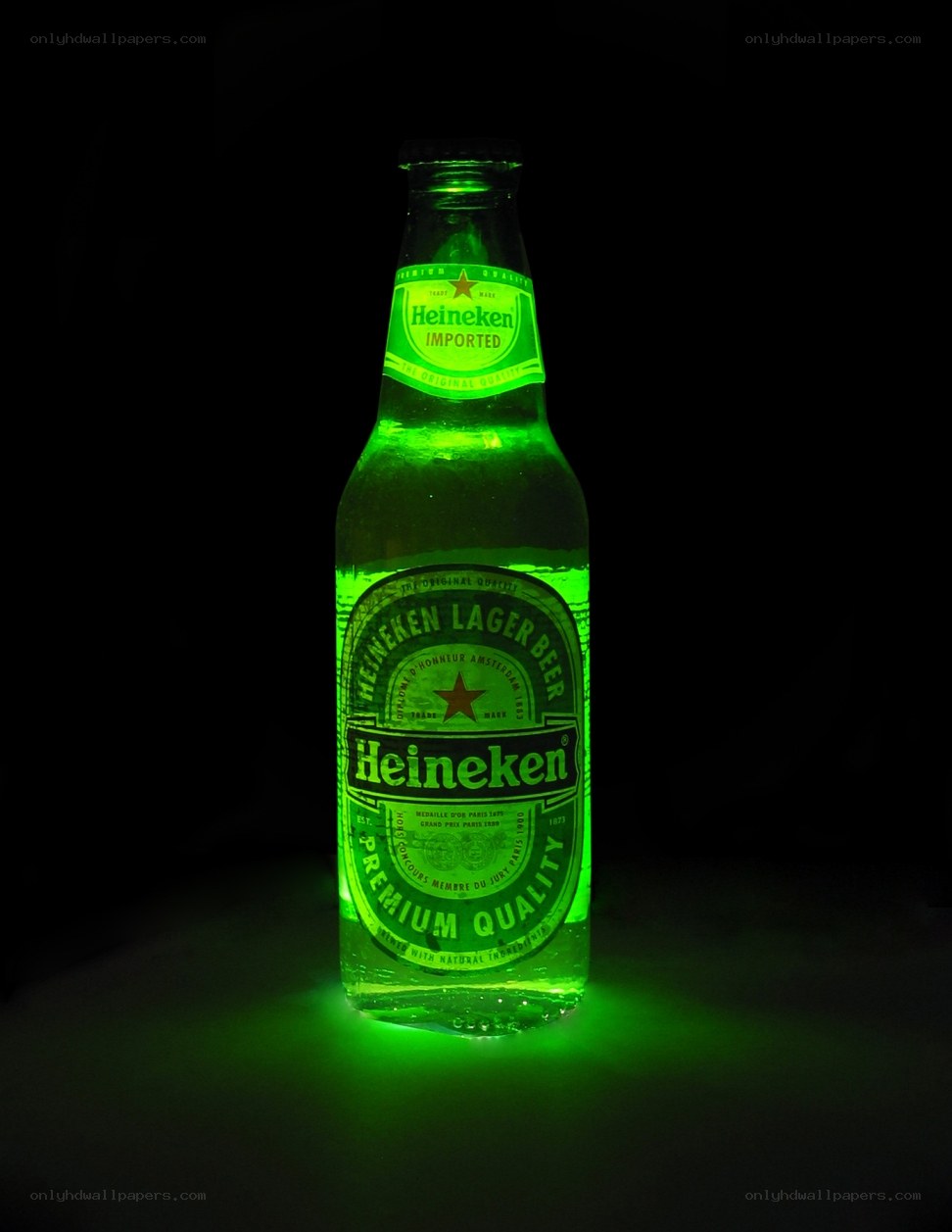 Heineken bottle glowing green