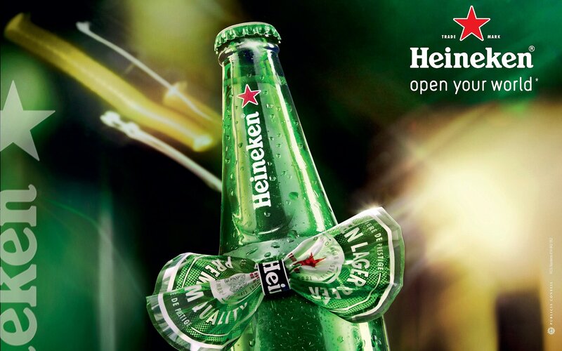 Heineken bottle with bow