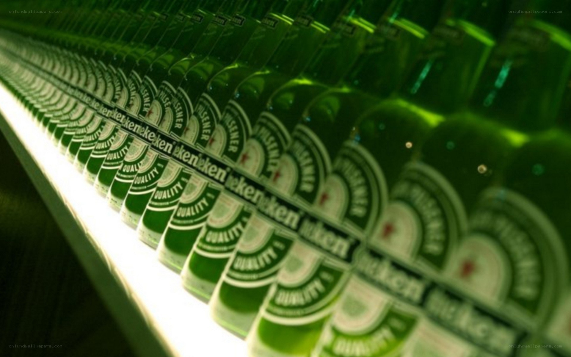 Heineken bottles in a row