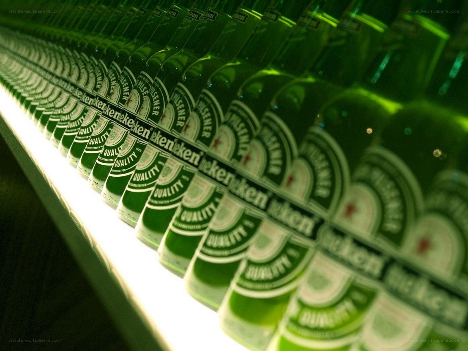 Heineken bottles in a row